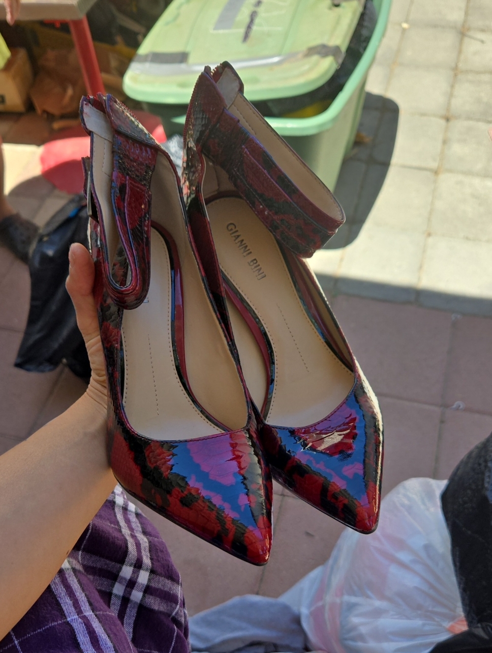 Gianni Bini Red and Black Patent Pointed-Toe Ankle-Strap Heels
